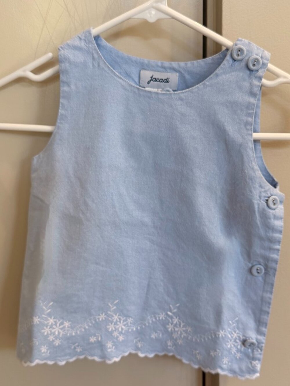 Jacadi Girls Blue Embroidered Cotton Sleeveless Top Size 6